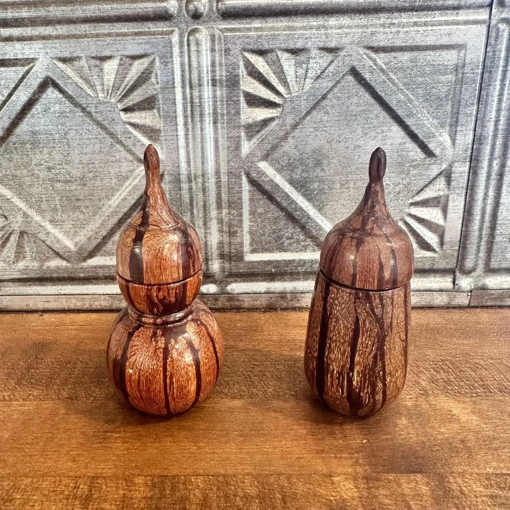 Vintage retro Chinese Redwood Salt and pepper shakers